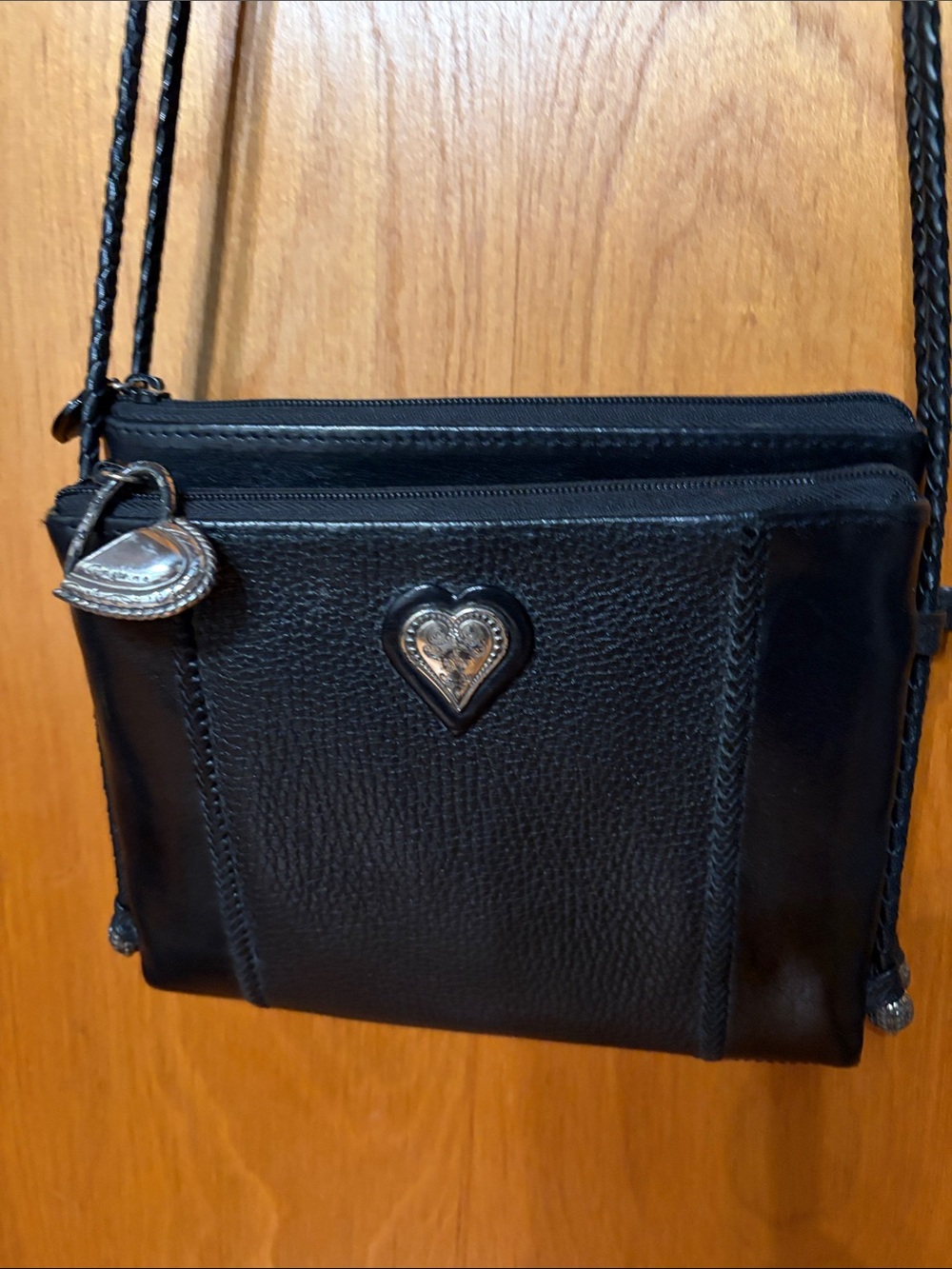 Brighton Black Leather Heart Crossbody Bag